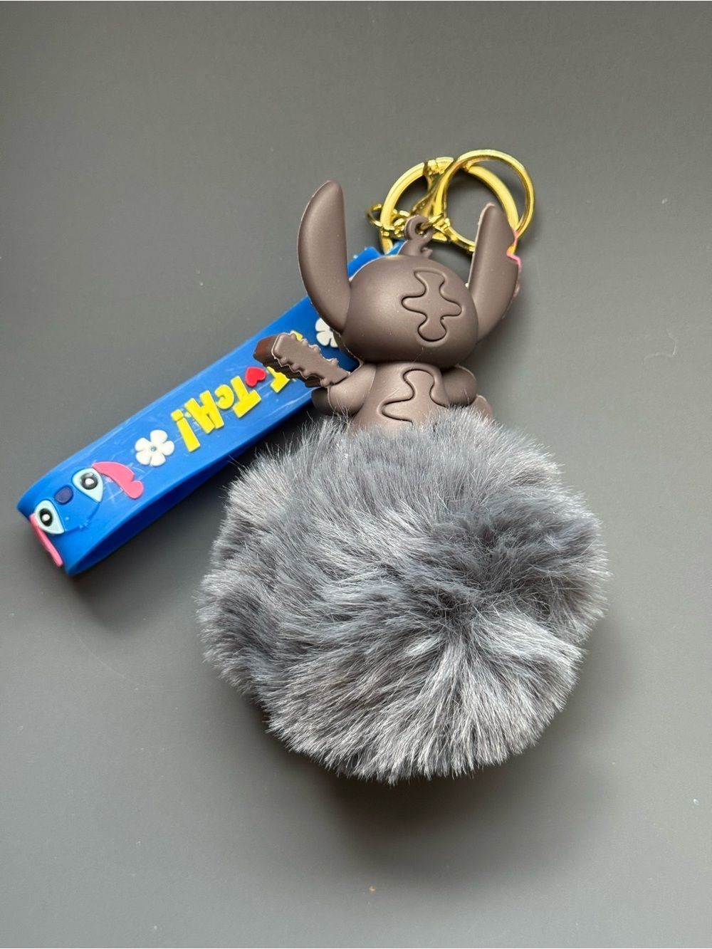 Blue Stitch Fluffy Pom Pom Keychain Bag Charm with Guitar Charm NIP - Picture 9 of 9